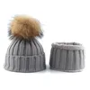 Kinderen Jongens Meisjes Warm Fleece Liner Mutse Hoed Met Sjaal Winter Gebreide Hoeden Voor Kinderen Babybont Pompom Skullies Mutsen Y201024