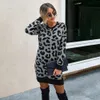 Temel gündelik elbiseler kazak elbise sonbahar kış uzun kollu kadın moda vintage leopar baskı sıcak örme giysiler bayanlar yeni varış 201028