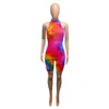 Jokaa 2020 Summer Tie Dye Women Colorful Sexy Stacked Sleeveless Popular Printed Slim Fit BodyCon Jumpsuit T200704
