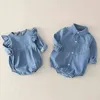 0-18M nouveau-né enfant bébé garçon fille vêtements à manches longues Denim barboteuse décontracté plaine corps haut Sunsuit nouveau-né mignon doux tenue G1221