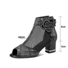 Botas 2021 Sandália Mesh Renda Sapato Feminino Tornozelo Peep Toe Salto Alto Sexy Sapato Sapato Traseiro Chunky Heel Flor Preto Vermelho1