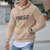 Winter Mens Hoodie Sherpa 양털 편지 인쇄 퍼지 긴 소매 가을 Outwear 캥거루 주머니가있는 후드