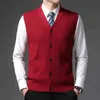 Mens Sleeveless Sweater Vest Winter Fashion Slim Men Knitted Vests Bussiness Casual Solid Color Male Waistcoat Wool Clothing 211221