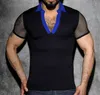 Männer Mesh Sehen-durch Fishnet T Hemd 2022 Mode Sexy Kurzarm Nachtclub Tragen T-shirt Männer Party Durchführen streetwear Tops Y220214