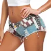 Mulheres verão sexy cintura baixa jean shorts senhoras denim shorts com bandeira impressa nightclub womens buraco hot curto mais tamanho