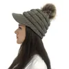 Gehaakte Baseball Cap Skimuts Vrouwen Winter Warm Gebreide Muts Pom Pom Bont Sneeuw Ski Caps Met Vizier Beanie drop248U