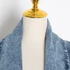 [EWQ] Femme Vêtements Pardessus Marée Vintage Denim Femmes Coupe-Vent Revers Col Demi Manches Taille Haute Trench-Coats Bleu 201030