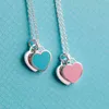 S925 Sterling Silver Enamel Peach Heart Necklace Double Heart Pendant Necklace Women's Clavicle Chain Women's Fashion Jewelry Y220307