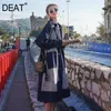 [deat] جديد الخريف أزياء المرأة خندق معطف عارضة الصوف المرقعة فوق الحجم البرية كاملة الأكمام التلبيب طوق الدنيم TX148 201102