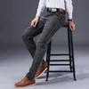 Classic Style Men's Grey Jeans Business Fashion Soft Stretch Denim Trousers Male Brand Fit Pants Black Blue 201128