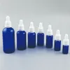Partihandel 10st 5ml 15ml 20 ml 50 ml Blå Glas Serum Pipette Dropper Bottle Essential Oljeinflaskor Kosmetisk behållare