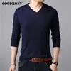 Coodrony Brand Sweater Men Spring Herfst V-Neck Pull Homme Soft Knitwear Cotton Wool Pullover Men Pure Color Mens Sweaters C1043 201224