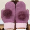 Cute Winter Knitted Glove Lovely Fur Ball children's Mitten Design Mitts Outdoor Riding Mittens Warm Fleece Gloves Girl Gifts