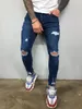 Męskie Zniszczone Chude Dżinsy Fajne Designer Stretch Ripped Denim Spodnie dla mężczyzn Casual Slim Fit Hip Hop Help Spodnie z otworami