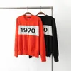 Mulheres 1970 carta pulôver longo manga camisola quente moda estrela letra top 1970 tricô tops 20111