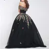 Abiti da sera neri di lusso con strascico staccabile Sexy Bateau Paillettes Perline Abiti da ballo con applique floreali Custom Made Amazing Pageant Gown