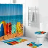 Bathroom Set With Shower Curtain Cortina Ducha Rideau De Douche Cortina De Ducha Douchegordijn Bathroom Carpet 4PCS Non Slip#W T200711