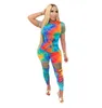 2022 Womens 2 Stuk Set Plus Size Trainingspakken Mode Tie Dye Print Korte Mouw T-shirt Lange broek Outfits Dames Casual Jogger Pak