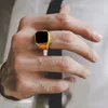 Cluster Rings Dignified Black Carnelian Stainless Steel Golden Square Signet Ring For Men Pinky Male Wealth And Rich Status Jewelr6471562