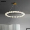 Kroonluchters luxe kroonluchter parel ketting ring acryl bal koper led plafondverlichting woonkamer lamp slaapkamer licht armatuur