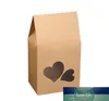500 adet / grup 16 * 8 cm Çerezler Kuruyemiş Hediye Paketleme Çanta Stand Up Kraft Kağıt Kutuları Ile Kalp Şekli Temizle Pencere Cebi SN909
