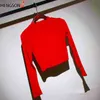 Mulheres Slim Camisa Turtleneck Elastic Colheita Tops Manga Longa T-shirt Curto Tops Feminino Outono e Tees Curto Casual Preto T-shirts G220228