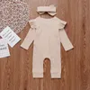 INS Bébé filles à volants à manches longues barboteuse nouveau-né bébé fille garçon vêtements côtelés tricoté coton barboteuse bébé combinaison avec bandeauxA52778869