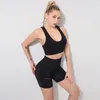 Chrlisure Mulheres Tracksuit Fitness 2 peças Set Sexy Crop Top + Seamless Shorts Active Wear Outfits Stretch Outwear T200602