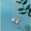 925 Sterling Silber Luxus Zirkonia Blume Blatt Form Anhänger Rose Gold Farbe Überzogene Kette Party Halsketten für Frauen Q0531