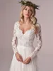 A Line Long Sleeve Bridal Dresses Boho Wedding Dress 2021 Tulle Lace Long Ivory Vestido De Novia Open Back Plus Size287J
