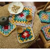 Original artesanal de crochet doilies terno quadrado diy cores coaster sala de jantar mesa decoração placemats bandeja de bandeja 6-19cm 10pcs / t200708