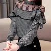 Blusas Mujer Женские Топы и Блузки 2021 Элегантные Рубашки с длинным рукавом Женщины Шифон Блузка в горошек Стенд Новые Дамы Топы 24601