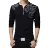 Jesień Moda Floral Print Men T-shirt Henry Collar Button Decorate Długi rękaw do Topów Plus Rozmiar 5XL 220214