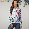 Femmes veste mode dames rétro Floral Zipper Bomber veste décontracté manteau hiver automne printemps imprimer Outwear femmes vêtements 19Sep