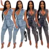 Wjustforu sexig bandage denim jumpsuit kvinnor mode rippade klubb jeans jumpsuit femme dragkedja paket tight bodysuit vestidos t200509