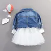 Veste en jean à manches longues pour petites filles, robe Tutu en dentelle, ensembles 2 pièces décontractés pour enfants en bas âge, printemps-automne, CostumesX1019