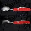 Coltello pieghevole multifunzionale Set di stoviglie Combinazione portatile Posate pieghevoli Portachiavi Ciondolo Attrezzi da campeggio all'aperto