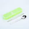 Portable 304 Stainless Steel 2pcs Cutlery Set Chopsticks Spoon Travel Kitchen Home Dinnerware With Box