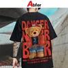 Abfer Western Style Retro T Shirt Men Cartoon Bear Printed Graphic T Shirts Overdimased Hip Hop Anime Eesthetic Tshirts Tops TEE 220224