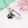 Roestvrij staal Pet Paws Cilinder Cremation Urn Hanger voor Memorial Dog Jewelry Keepsake Hanger Funeral Ketting