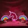 Rainbow Unicorn Neon Led Night Lampa Dziewczyny Sypialnia Ciepła Noc Light Room Decoration 3D Akrylowe Dekoracje Desk Gifts