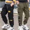 Eachin garçons pantalons solide cargo adolescent garçon multi-poche pantalon enfants printemps automne décontracté streetwear 211231