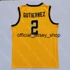 2020 Nova Califórnia Golden Bears College Basketball Jersey NCAA 2 Gutierrez Amarelo Tudo Costurado e Bordado Homens Juventude Tamanho