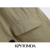 KPYTOMOA Femmes Mode Double Boutonnage Loose Fit Blazer Manteau Vintage Manches courtes Poches Femme Vêtements de dessus Chic Tops 201201