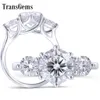 Transgems 14K White Gold 3.5CTW Center 2,5CT 8,5 mm och sida 0,5ct 5mm F Color 3 Stone Engagement Ring Trilogy Ring Y200620