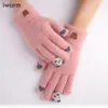 Winter Touch Screen Gloves Women's Finger Warm Velvet Thickened Cute Panda Korean Style Knitted Gloves1