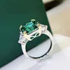 OEVAS 100% 925 Sterling Silver 10*10mm Emerald High Carbon Diamond Rings For Women Sparkling Wedding Fine Jewelry Wholesale Gift 220209