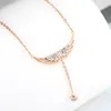 High Quality Young Ladies Rose Gold Plated Stainless Steel Wing Pendant with Tassel Necklace