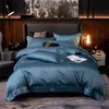 Hemtextilier Egyptiska bomullssängar Ställ in rena färger Broderi Bed Set Duvet Cover Bed Sheet High End Premium King Queen Size C0223