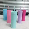 16oz 6 Colors Acrylic Skinny Tumbler With Lid Straws Plastic Tumblers Double Wall Milk Coffee Cups Matte Candy Color Slim Cup For Travel